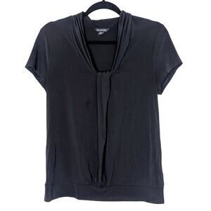 GEORGE Women’s Blouse Black Short Sleeve Ruched Twist V-Neck Size Medium